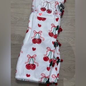 Cherry Print Throw Blanket - White & Red